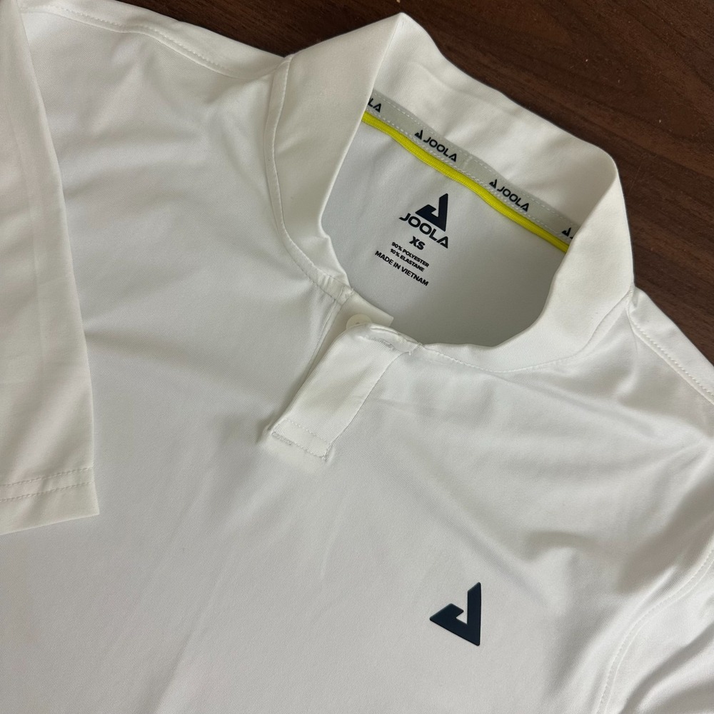 Joola Court Polo Shirt White Logo Stretch Pickleball Performance Golf Mens XS